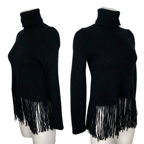 Zimmermann Fringed Cashmere-Blend Turtleneck Sweater 2 US/M Black ALTERED - Picture 3 of 12